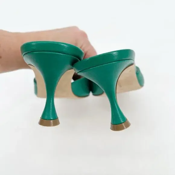 Manolo Blahnik Green Leather Pertinanu Bow Detail Kitten Heel Mules IT 37 - Picture 8 of 10